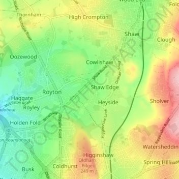 Mappa topografica Luzley Brook, altitudine, rilievo