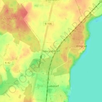Mappa topografica Neu Lübstorf, altitudine, rilievo
