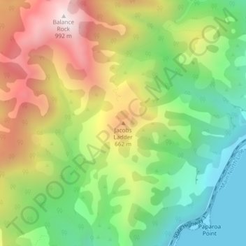 Mappa topografica Jacobs Ladder, altitudine, rilievo