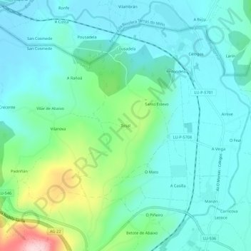 Mappa topografica Tosal, altitudine, rilievo