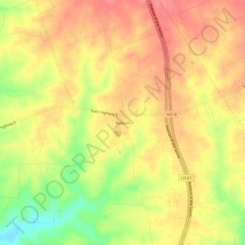 Mappa topografica Auburn, altitudine, rilievo