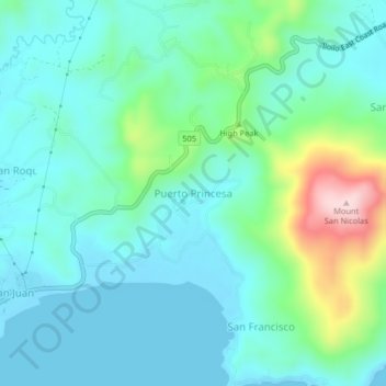 Mappa topografica Puerto Princesa, altitudine, rilievo