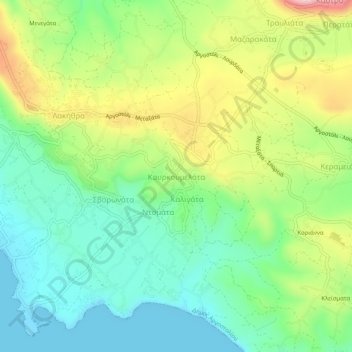 Mappa topografica Kourkoumelata, altitudine, rilievo