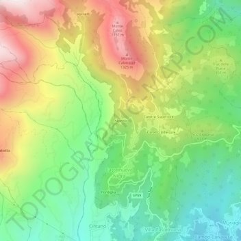 Mappa topografica Alpetta, altitudine, rilievo
