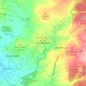 Mappa topografica Lennesrieth, altitudine, rilievo