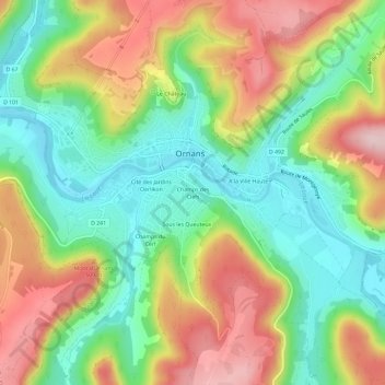 Mappa topografica Champs des Clefs, altitudine, rilievo