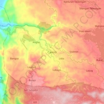 Mappa topografica Cavinti, altitudine, rilievo