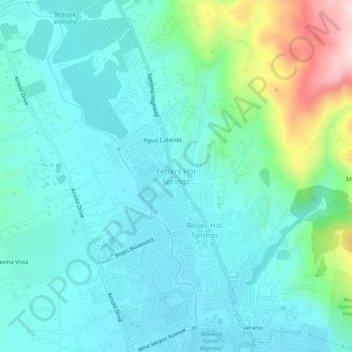 Mappa topografica Fetters Hot Springs, altitudine, rilievo