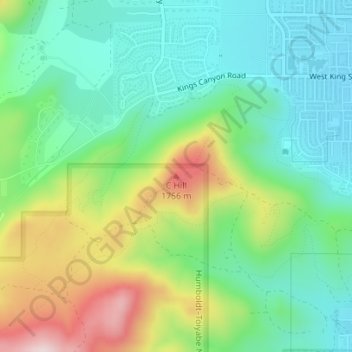 Mappa topografica C Hill, altitudine, rilievo