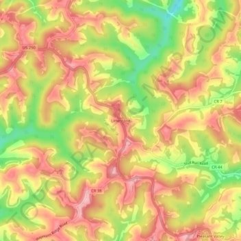 Mappa topografica Limestone, altitudine, rilievo