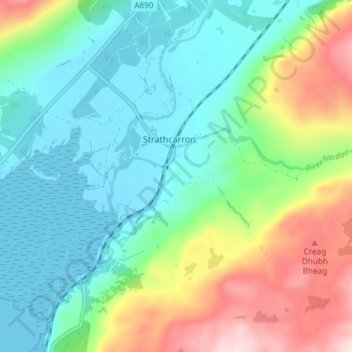 Mappa topografica Achintee, altitudine, rilievo