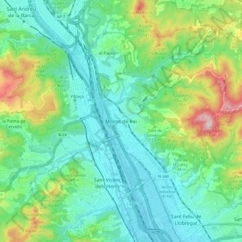 Mappa topografica Molins de Rei, altitudine, rilievo