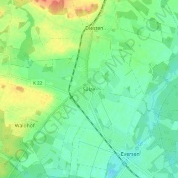 Mappa topografica Sülze, altitudine, rilievo