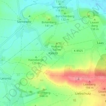 Mappa topografica Klötitz, altitudine, rilievo