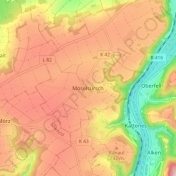 Mappa topografica Moselsürsch, altitudine, rilievo