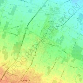 Mappa topografica Casinalbo, altitudine, rilievo
