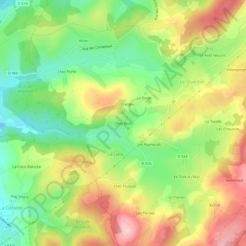 Mappa topografica Chez Bost, altitudine, rilievo