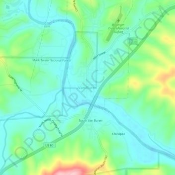 Mappa topografica Van Buren, altitudine, rilievo