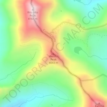 Mappa topografica Hermit Peak, altitudine, rilievo