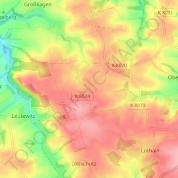 Mappa topografica Kaisitz, altitudine, rilievo