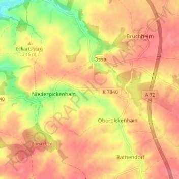 Mappa topografica Wenigossa, altitudine, rilievo