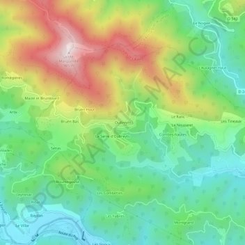Mappa topografica Oubreyts, altitudine, rilievo