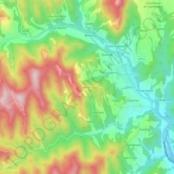 Mappa topografica Vallicella, altitudine, rilievo