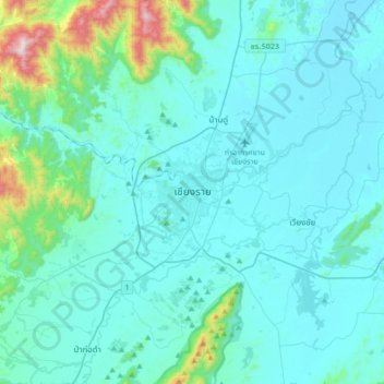 Mappa topografica Chiang Rai, altitudine, rilievo