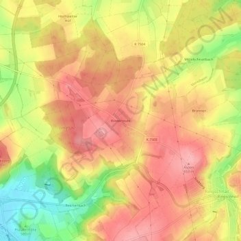 Mappa topografica Winterreute, altitudine, rilievo