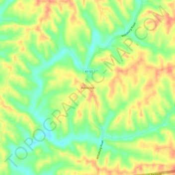 Mappa topografica Ashbrook, altitudine, rilievo