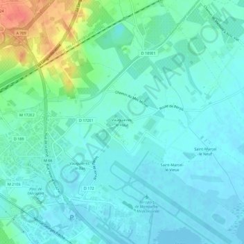 Mappa topografica Vauguières-le-Haut, altitudine, rilievo