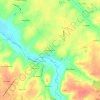 Mappa topografica Chez Malivert, altitudine, rilievo