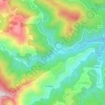 Mappa topografica Le Tech, altitudine, rilievo