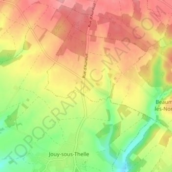 Mappa topografica Jouy la Grange, altitudine, rilievo