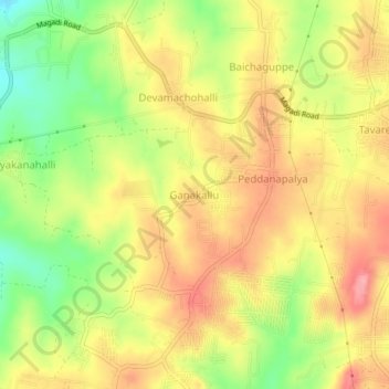 Mappa topografica Ganakallu, altitudine, rilievo