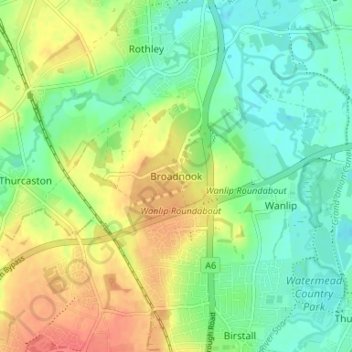 Mappa topografica Broadnook, altitudine, rilievo