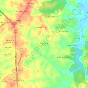 Mappa topografica Sunderland Estates, altitudine, rilievo