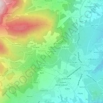 Mappa topografica Les Combes, altitudine, rilievo