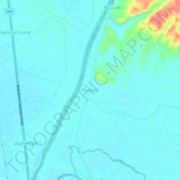 Mappa topografica Pedtad, altitudine, rilievo