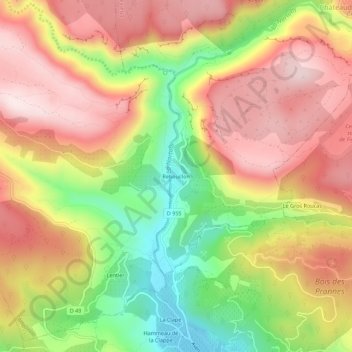 Mappa topografica Rebouillon, altitudine, rilievo