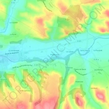 Mappa topografica Pradessus, altitudine, rilievo
