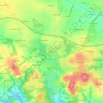 Mappa topografica Kerbanel, altitudine, rilievo