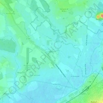 Mappa topografica Bellevue, altitudine, rilievo
