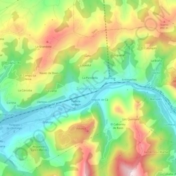 Mappa topografica Tudela Veguín, altitudine, rilievo