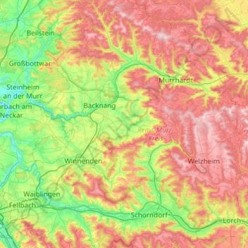 Mappa topografica Weissach im Tal, altitudine, rilievo