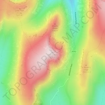 Mappa topografica Red Screes, altitudine, rilievo