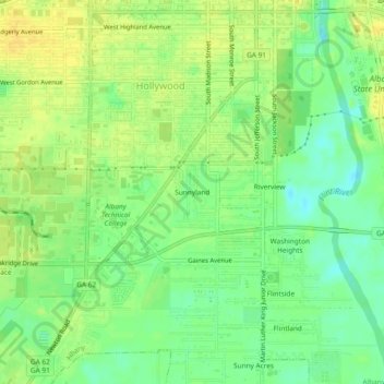 Mappa topografica Sunnyland, altitudine, rilievo