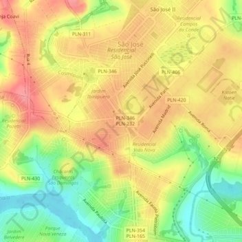 Mappa topografica João Aranha, altitudine, rilievo