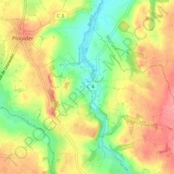 Mappa topografica Pont du Châtel, altitudine, rilievo
