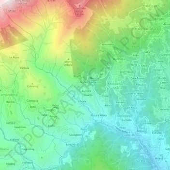 Mappa topografica Canova, altitudine, rilievo